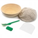 Brunswick Bakers round banneton with lining, bread lame and dough scraper set