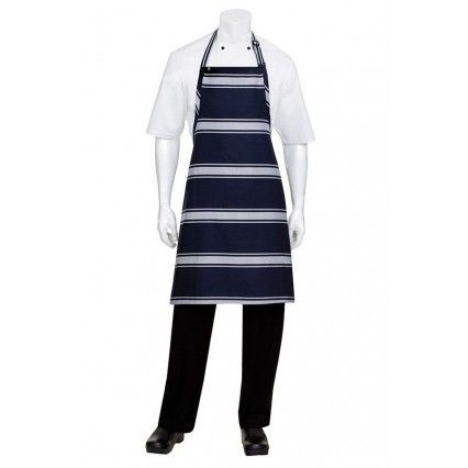 Chef Works Bib Apron Butcher Stripe - Navy - BSBA Chef