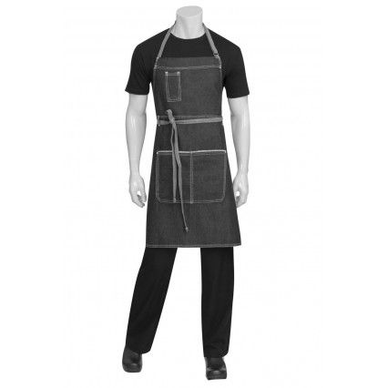 Chef Works Bronx Bib Apron - Black Denim - AB041 Chef