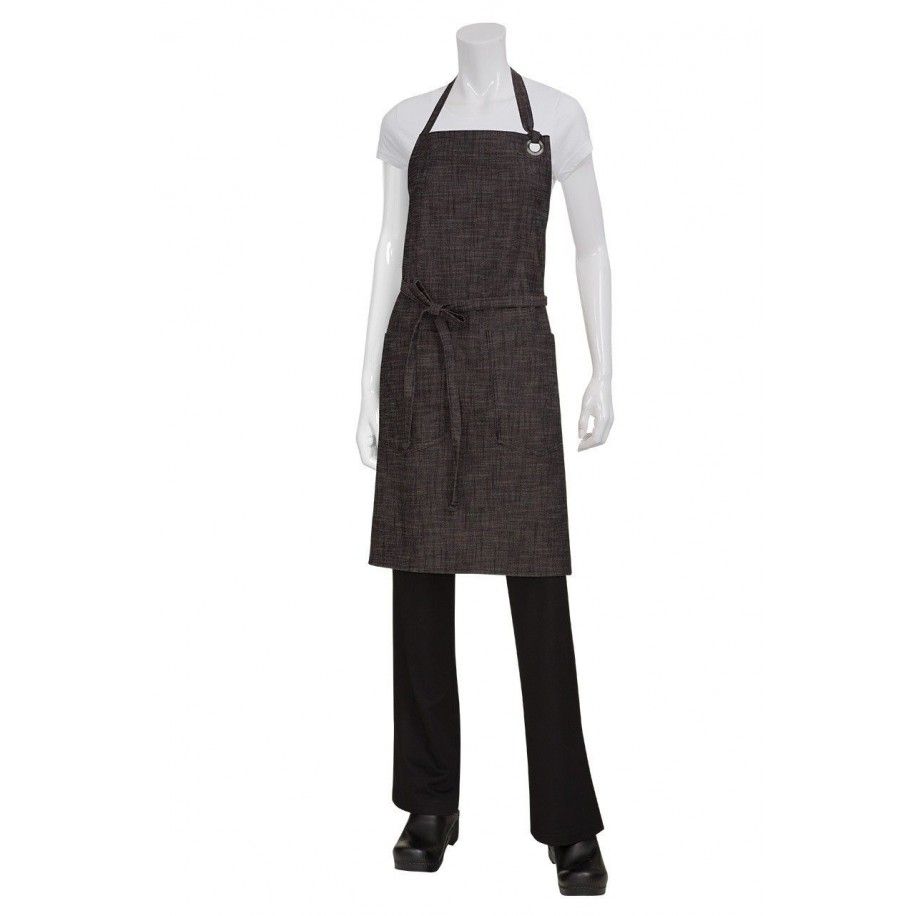 Chef Works Corvallis Bib Apron - Black/Burgundy - ABXX052 Chef