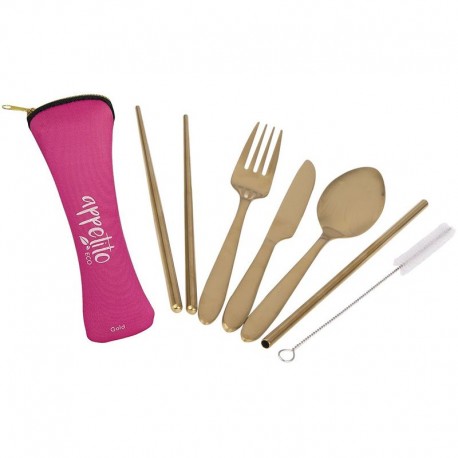 Appetito Travellers Cutley Set - 6 Piece - Hot Pink/Gold