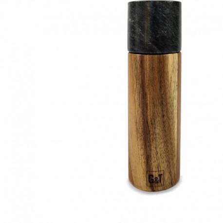 Acacia Wood and Black Marble Salt and Pepper Grinder - 18cm