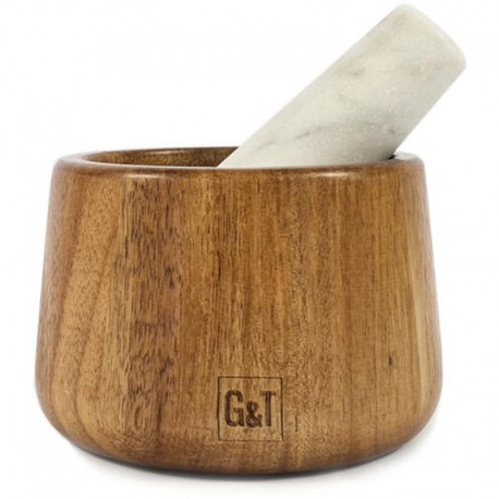 Gabel & Teller Acacia Wood and Marble Mortar and Pestle