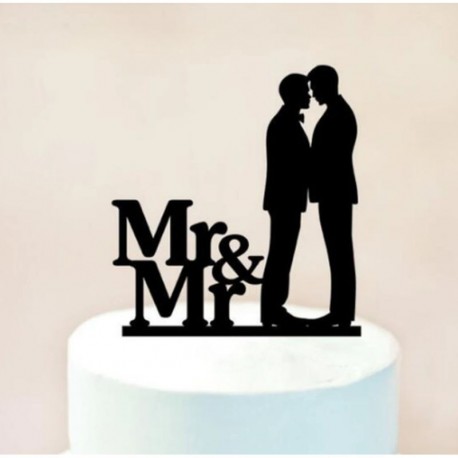 Same Sex Wedding Cake Toppers - Mr and Mr Kissing