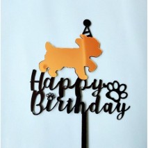 Cake Topper Dog Happy Birthday Dog with party hat