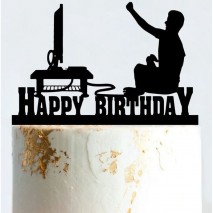 Cake Topper Happy Birthday Gamer Black