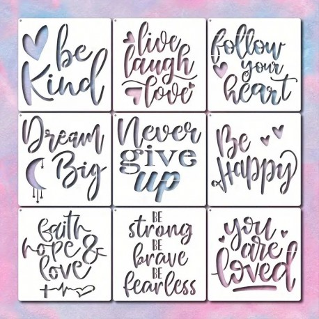 Assorted Inspirational Words Stencil Templates 9pc set