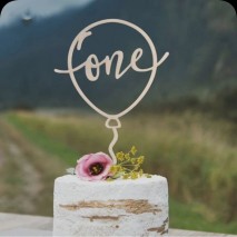 Cake Topper One in Balloon Wooden