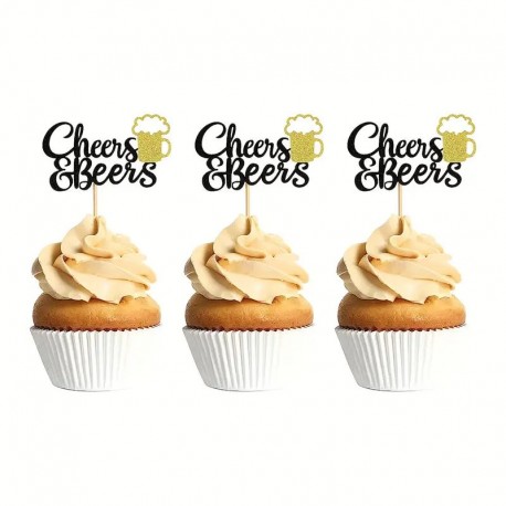 Cake Top Cheers & Beers Blk/Gld 12pc