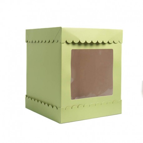 Papyrus & Co Tall Scalloped Cake Box - 10x10x12inch Pastel Green