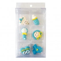 Cake Craft Christening Baby Sugar Decorations - Blue 6 piece pack