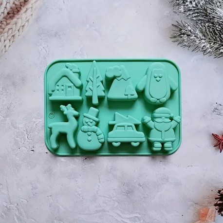 Christmas Silicone Mould 8 cavity Green