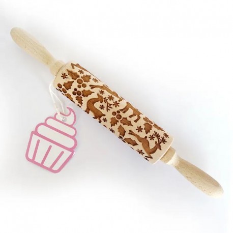 Cake Craft Embossed Deers & Hollies Wooden Rolling Pin