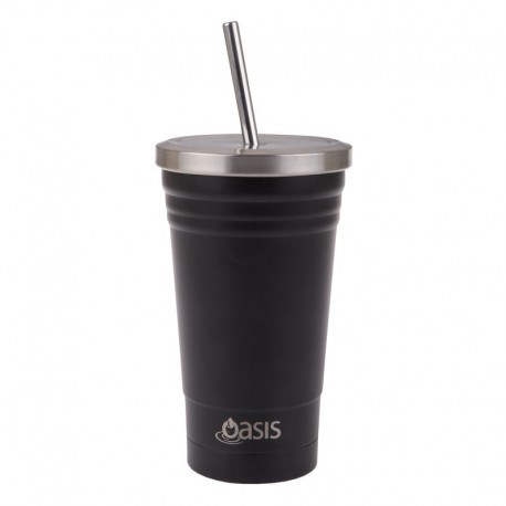 Oasis SS Double Wall Insulated Smoothier Tumbler with straw 500ml Black