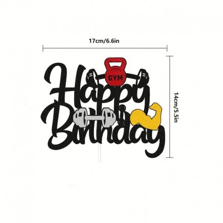 Cake Topper Happy Bday Gym Glitter