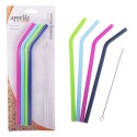 Appetito Silicone Bent Drinking Straws with Brush - 4 Set