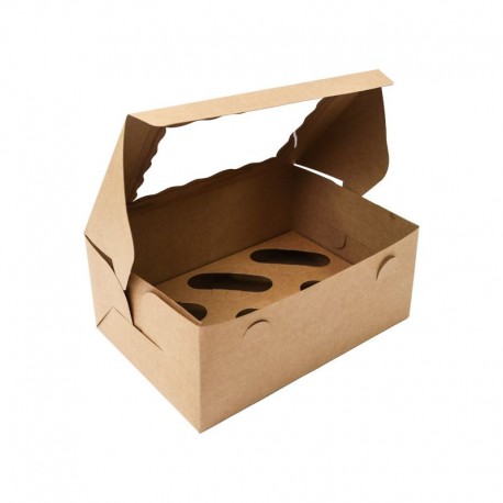 Bake Group Brown Cupcake Box with PVC Window - 6 cupcakes