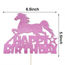 Cake Topper Happy Bday Horse Pink