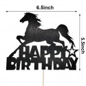 Cake Topper - Happy Birthday Horse Black Glitter