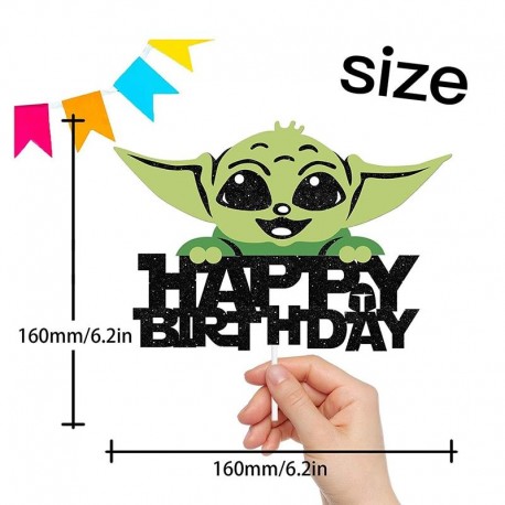 Cake Topper - Happy Birthday Grogu Black and Green