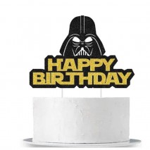 Cake Topper - Happy Birthday Darth Vader Black and Gold