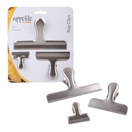 Appetito Stainless Steel Bag Clips Set of 3 Appetito,Cooks Plus