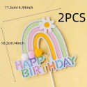 Paper Happy Birthday Cake Toppers - Green Rainbow 2pcs