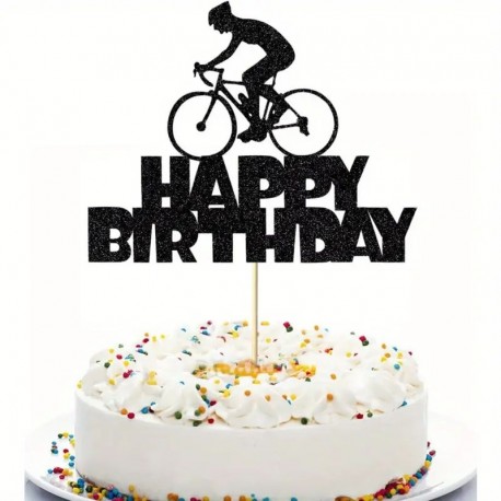 Cake Top Happy Bday Cyclist Blk