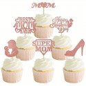 Cupcake Toppers Mothers Day Pink Glitter 12pc