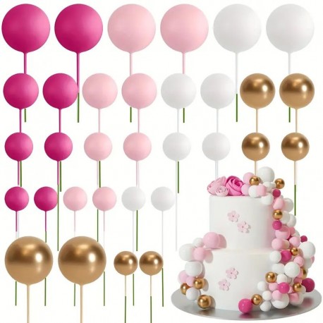 Cake Top Ball Asstd Pink White Gold 32pc