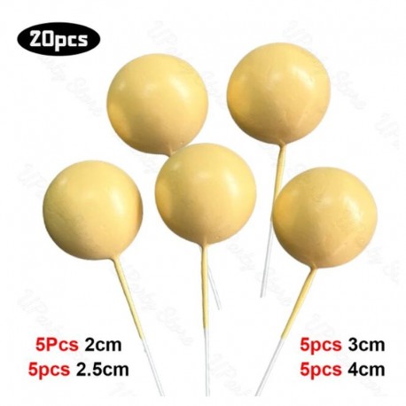 Ball Cake Toppers Asstd Sz 20pc Yellow