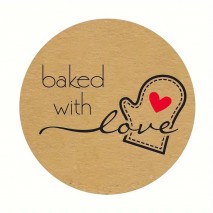 Sticker Baked with Love Mitt Kraft 500pc