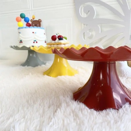 Cake Stand Scalloped Plastic Burgandy