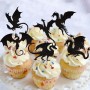 Cupcake Topper Dragons Black Glitter 24p