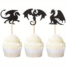 Cupcake Topper Dragons Black Glitter 24p