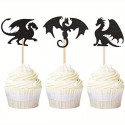 CCupcake Toppers Black Glitter Dragon 24pc