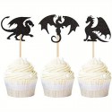 Cupcake Toppers Black Glitter Dragon 24pc