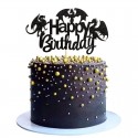 Cake Topper Black Glitter Dragon Happy Birthday