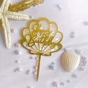 Cake Topper Happy Birthday Seashell Gold