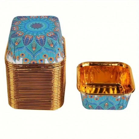 Boho Square Muffin Cup Blue 50pc