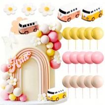 Cake Topper Combi Van & Balls Ylw 20pc