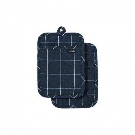 Ladelle Eco Check Pot Holders - Navy Blue - Pack of 2