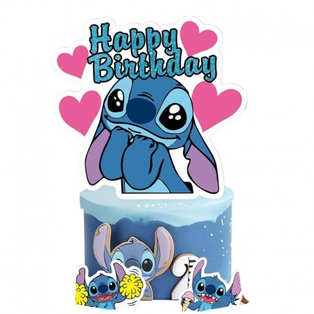 Cake Topper Stitch Happy Bday Blue 1pc