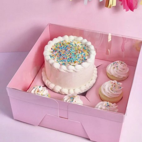 Cake Craft Bento 5 Hole Cupcake & Cake Box - Pink 10x10x5inch