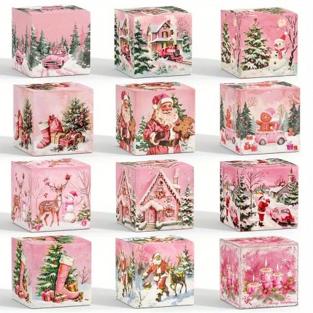 Xmas Cookie Box Pink Festive 7x7x7cm 1p