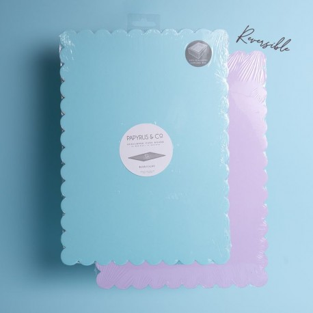 Papyrus Rectangle Dual-Colour Scalloped Cake Board - Blue & Lilac 14x10inch