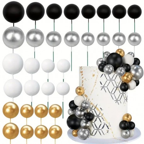 Cake Topper Ball Blk Wht Silver 20pc