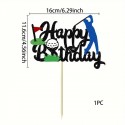 Cake Topper Happy Bday Golf Black Glitter