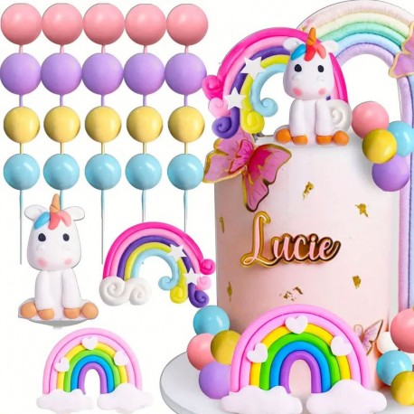 Cake Top Unicorn Raimbow Balls 23pc