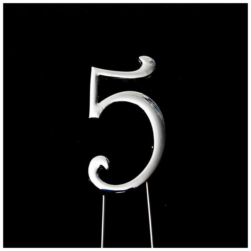 SILVER Cake Topper (7cm) - NUMBER 5